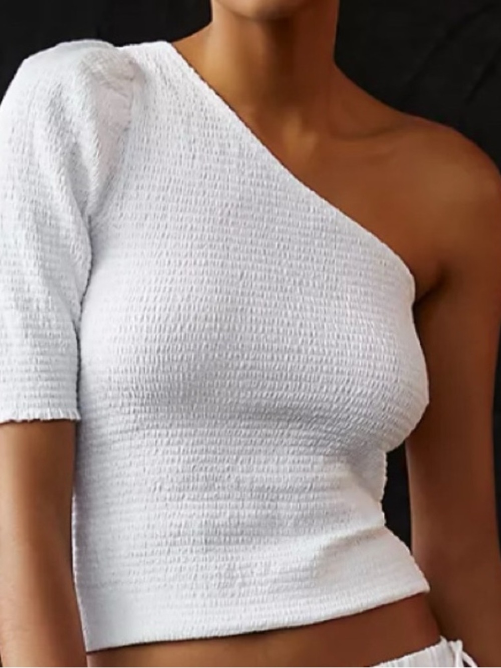 Nation LTD Kirstie White One-Shoulder Smocked Top
